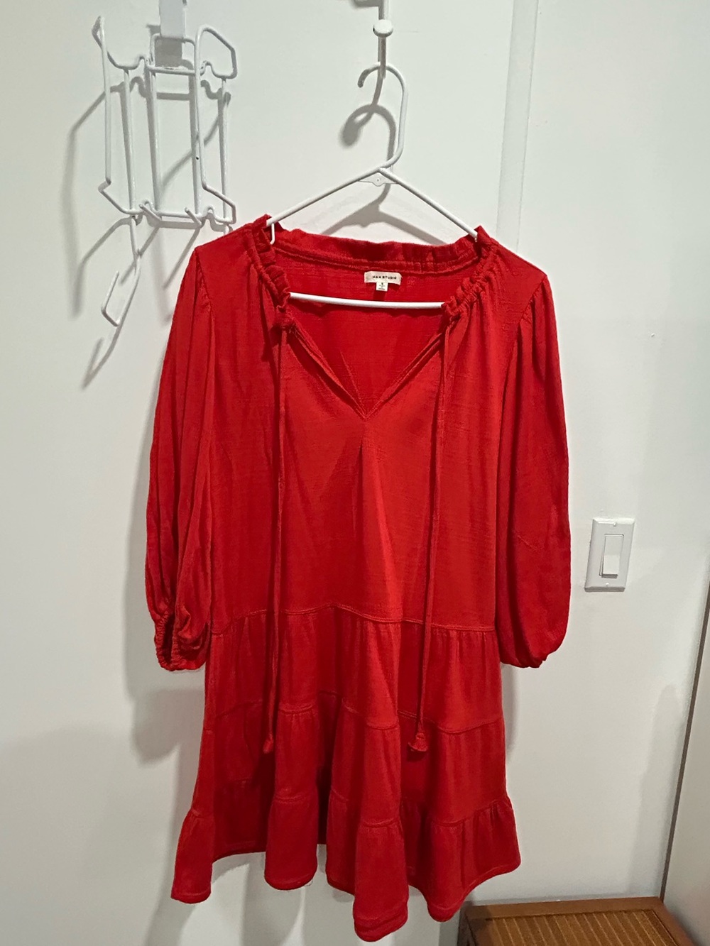 Max Studio Red Tiered Peasant Mini Dress